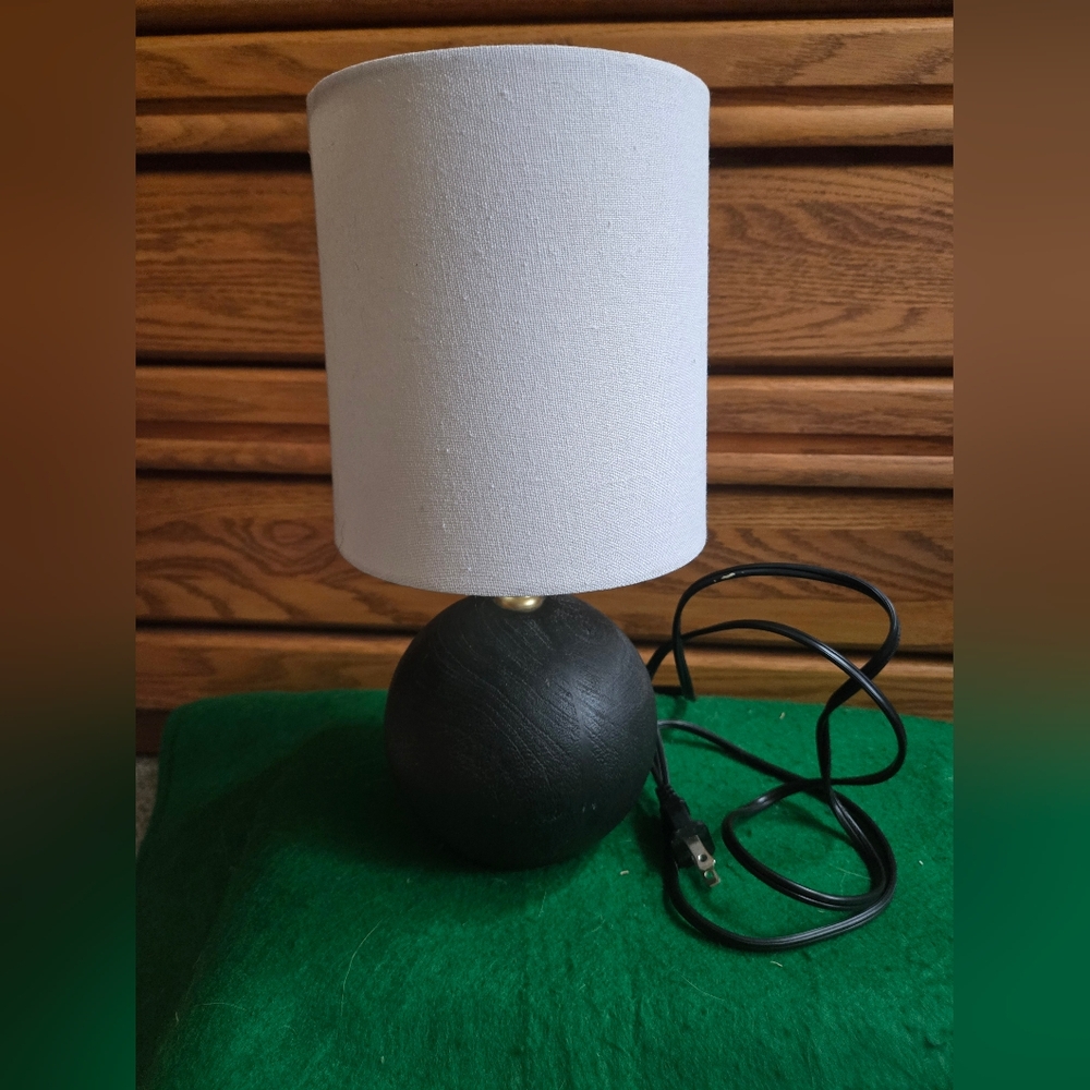 14" Table Lamp Black Textured Ball Round Base White 6.5" Lampshade UL Certified